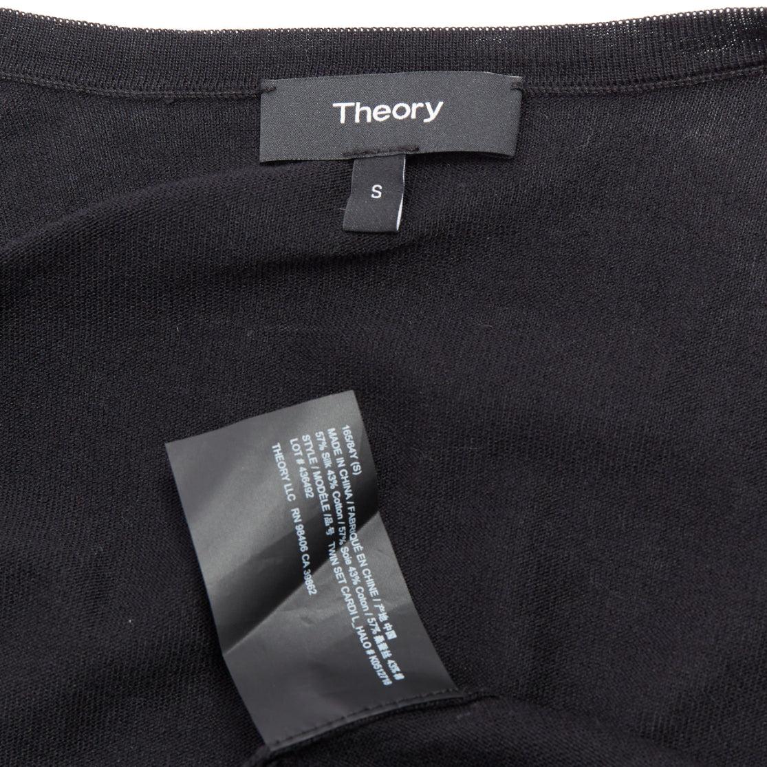 THEORY black silk cotton white buttons crew neck cardigan S For Sale 3