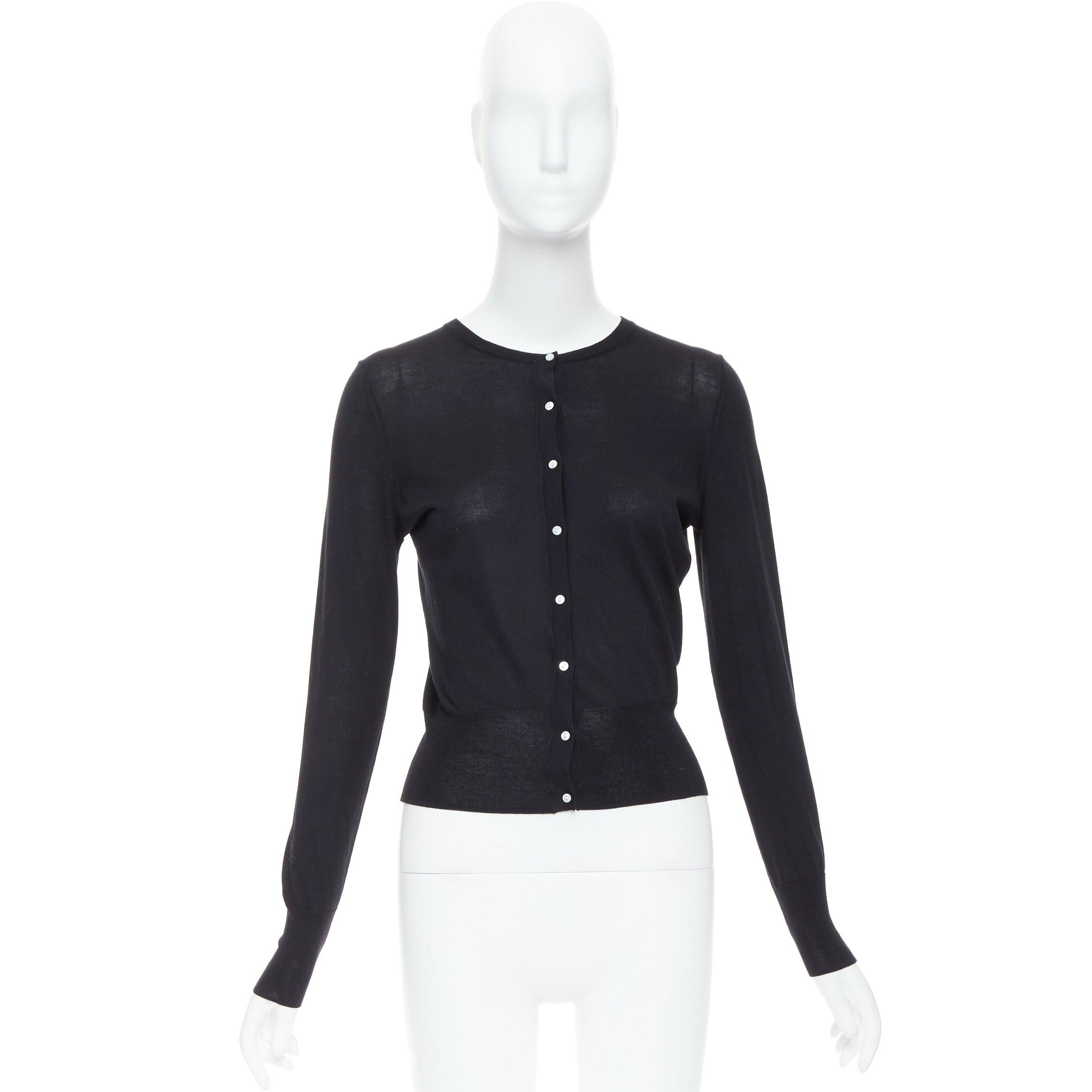 THEORY black silk cotton white buttons crew neck cardigan S For Sale 4