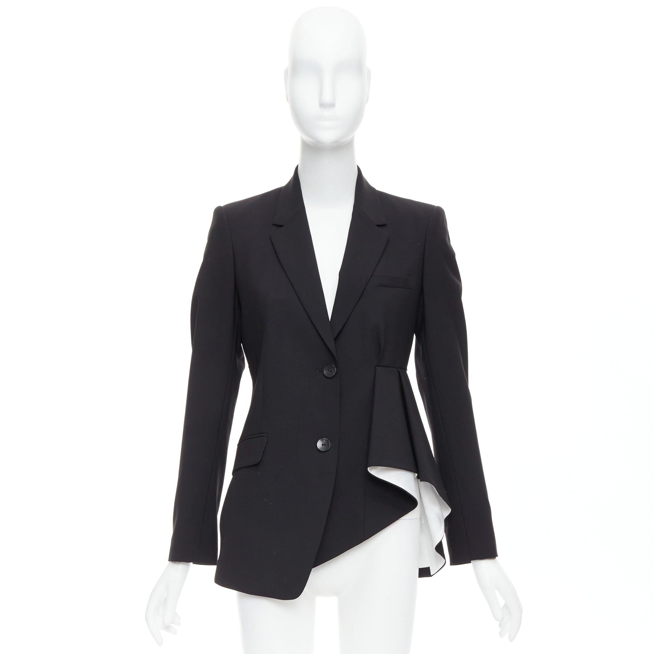 THEORY blazer nero in misto lana vergine con drappeggio a cascata e pieghe laterali US2 S in vendita 5