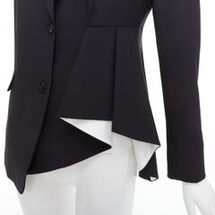 THEORY black virgin wool blend cascade drape pleated side blazer US2 S