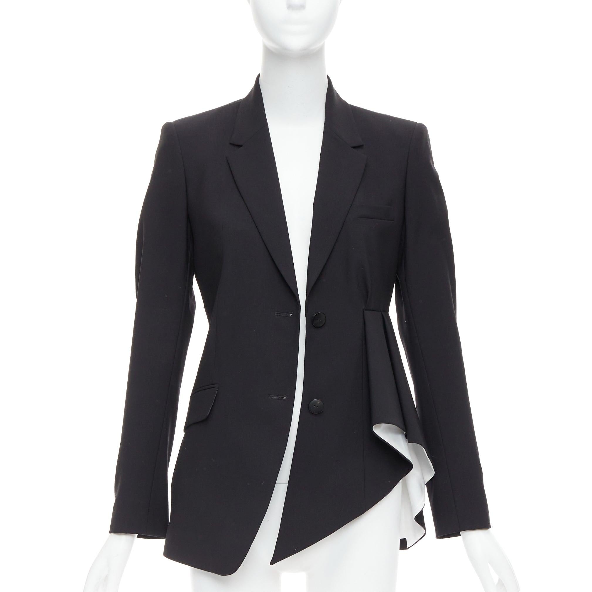 Nero THEORY blazer nero in misto lana vergine con drappeggio a cascata e pieghe laterali US2 S in vendita