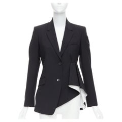 THEORY black virgin wool blend cascade drape pleated side blazer US2 S