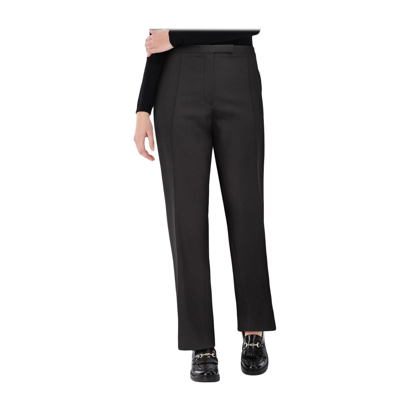 Theory Black Wide Fit Virgin Wool Trousers Size XL en vente