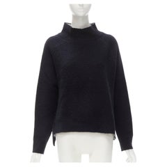 THEORY black wool blend fuzzy stand collar step hem sweater M