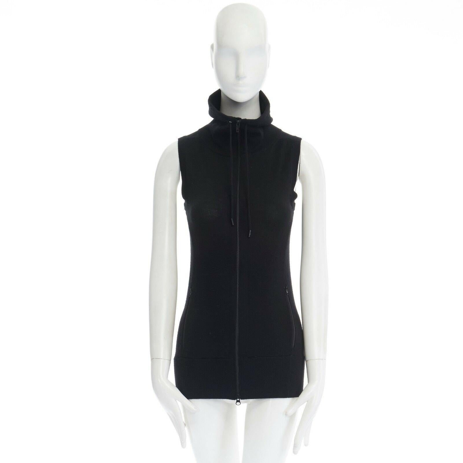 THEORY black wool blend high collar drawstring zip front sleeveless vest XS Reference: LNKO/A00720 Brand: Theory Material: Wool Color: Black Pattern: Solid Closure: Zip Extra Detail: Wool, acrylic. Black. High collar. Drawstring detail. Zip front