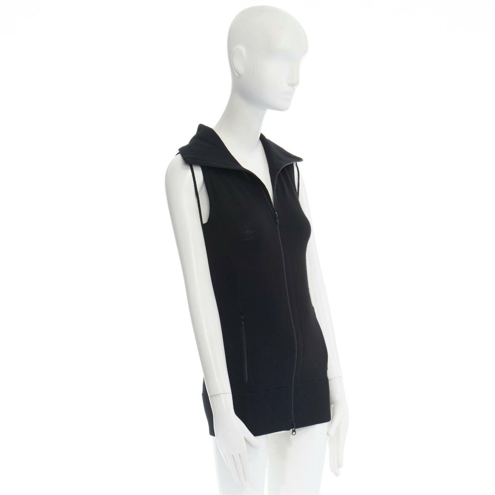 Black THEORY black wool blend high collar drawstring zip front sleeveless vest XS