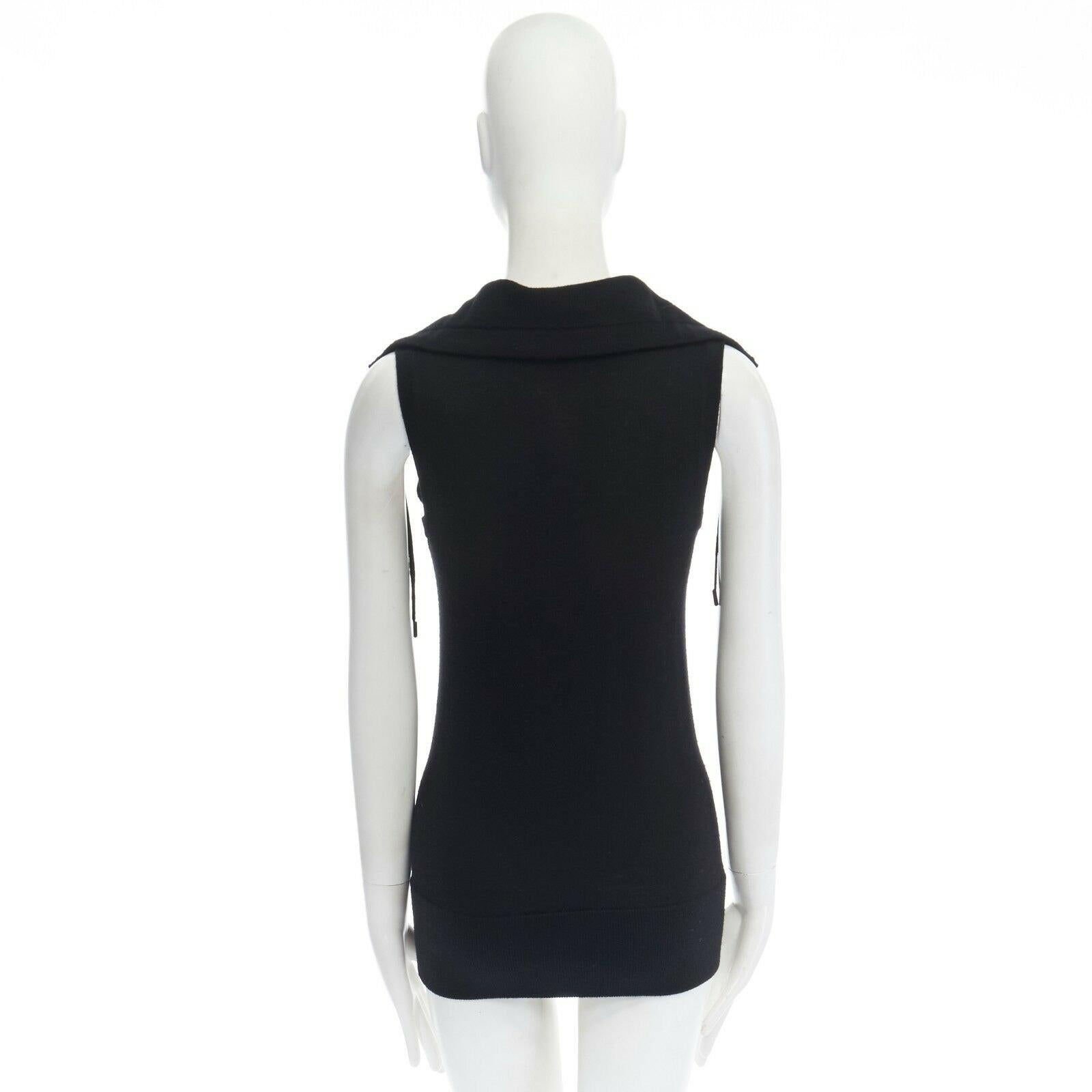 Women's THEORY black wool blend high collar drawstring zip front sleeveless vest XS