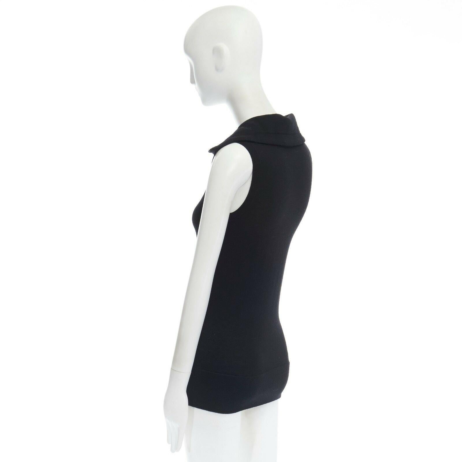 THEORY black wool blend high collar drawstring zip front sleeveless vest XS 1