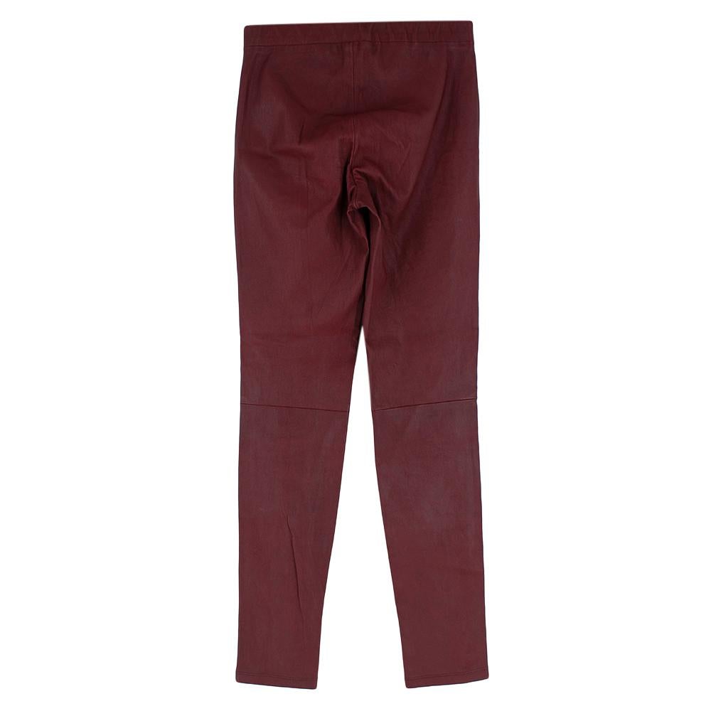 Theory Burgundy Leather Trousers  

-Soft leather texture 
-Rich warm color
-Textile lining
-Slightly elastic material, for extra comfort
-Elasticated waist

Materials:

Main- 100% Lamb leather 

Prof. Leather cleaning 

Made in China

Waist- 72 cm