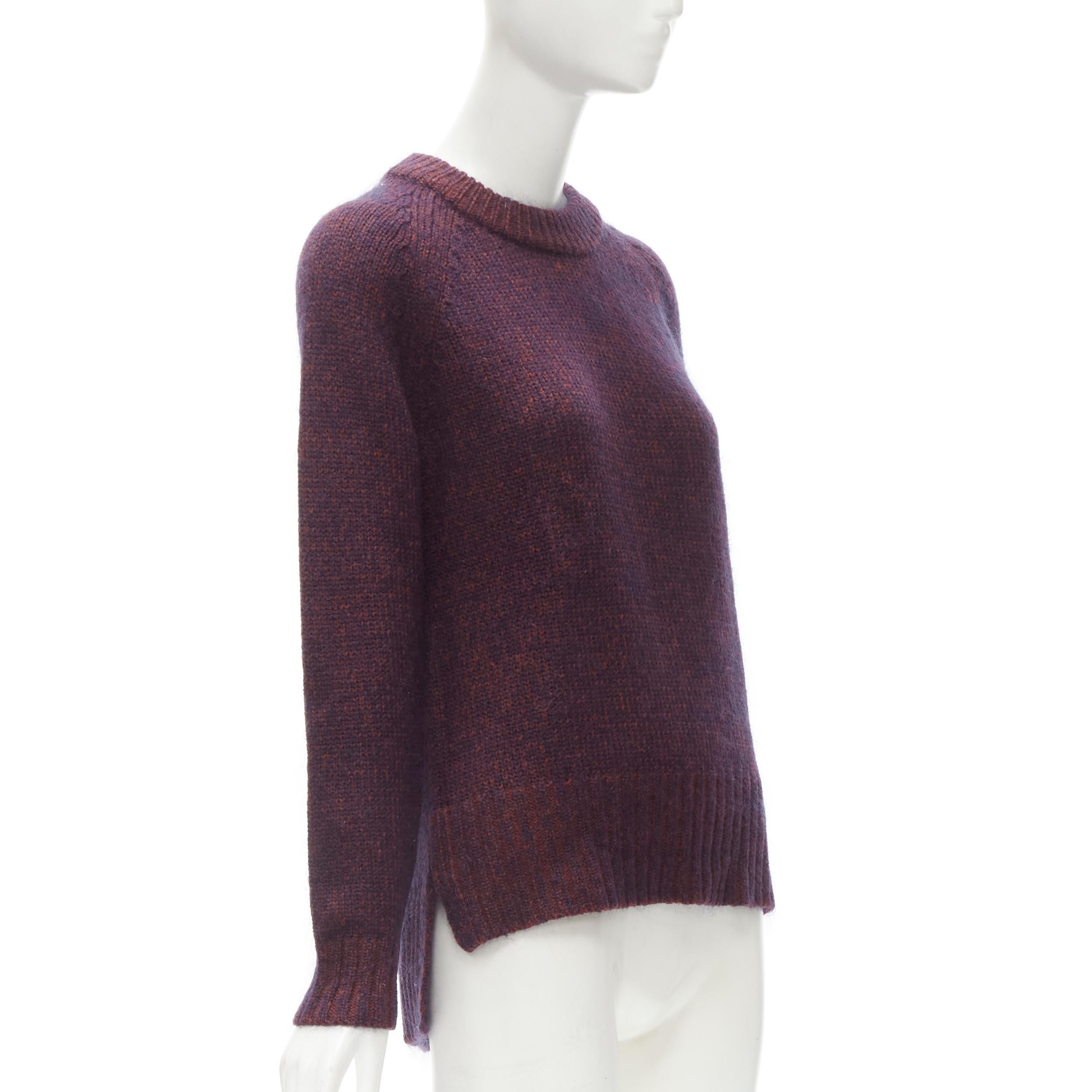 THEORY burgundy navy wool mohair knit step hem sweater S
Brand: Theory
Material: Wool
Color: Burgundy
Pattern: Solid
Made in: China

CONDITION:
Condition: Excellent, this item was pre-owned and is in excellent condition. 

SIZING:
Designer Size: