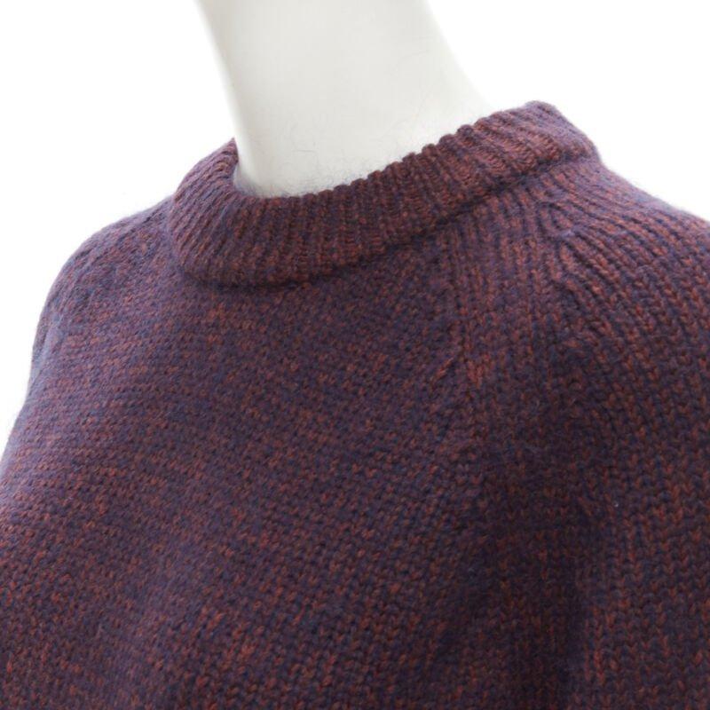 Black THEORY burgundy navy wool mohair knit step hem sweater S For Sale