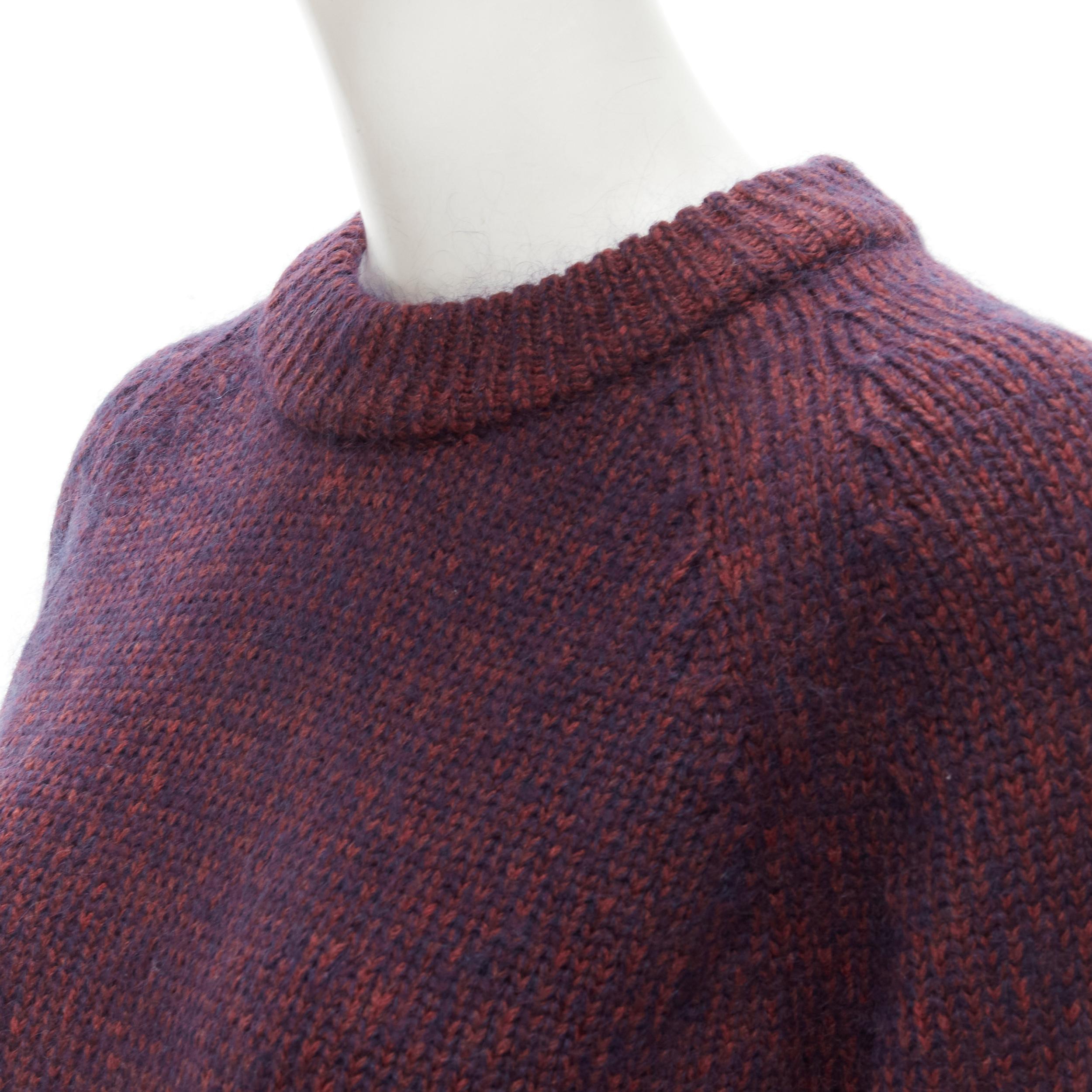 THEORY burgundy navy wool mohair knit step hem sweater S In Excellent Condition For Sale In Hong Kong, NT