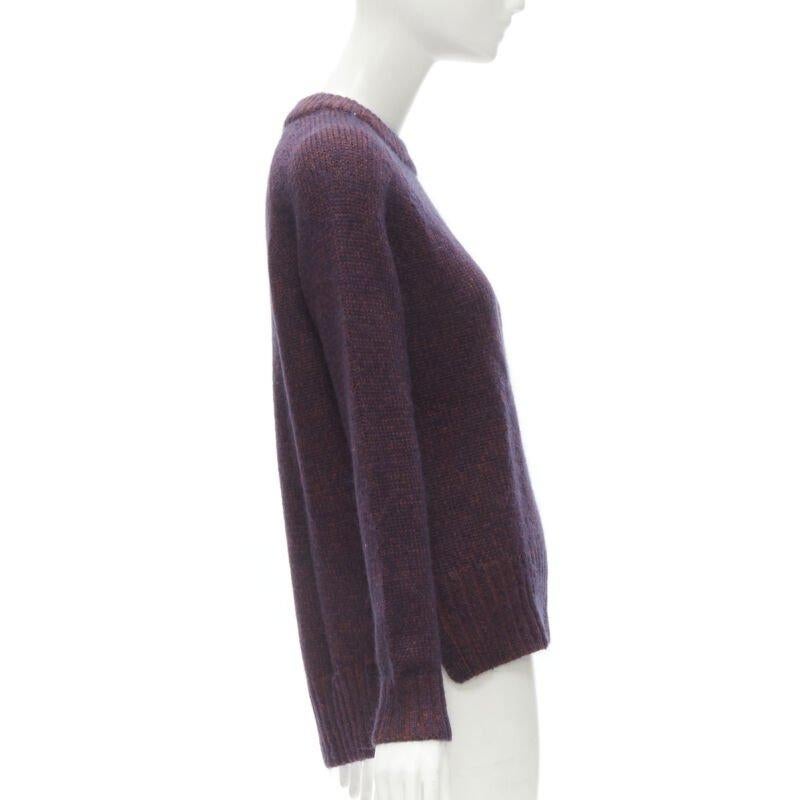 THEORY burgundy navy wool mohair knit step hem sweater S In Excellent Condition For Sale In Hong Kong, NT