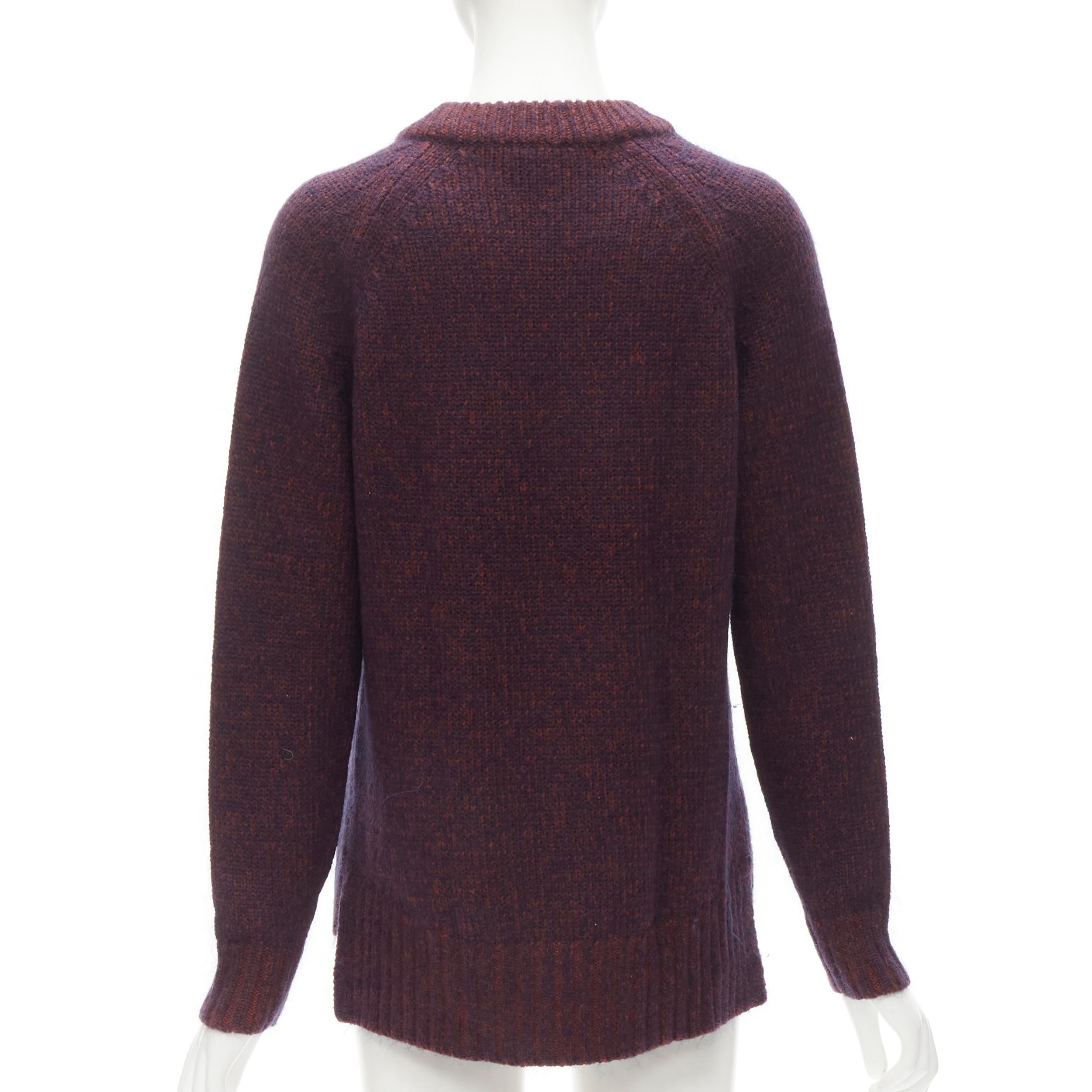 THEORY burgundy navy wool mohair knit step hem sweater S For Sale 1