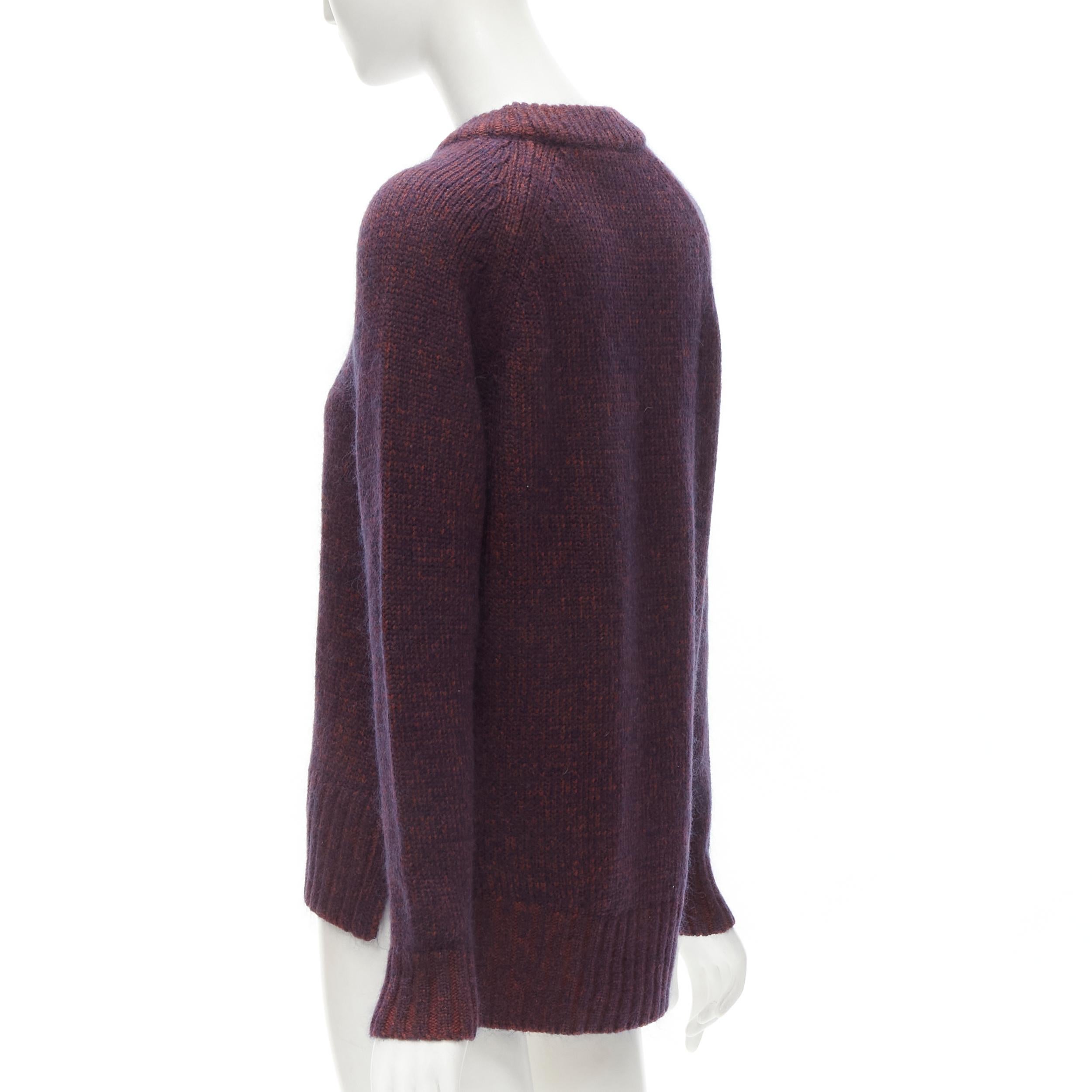 THEORY burgundy navy wool mohair knit step hem sweater S For Sale 2