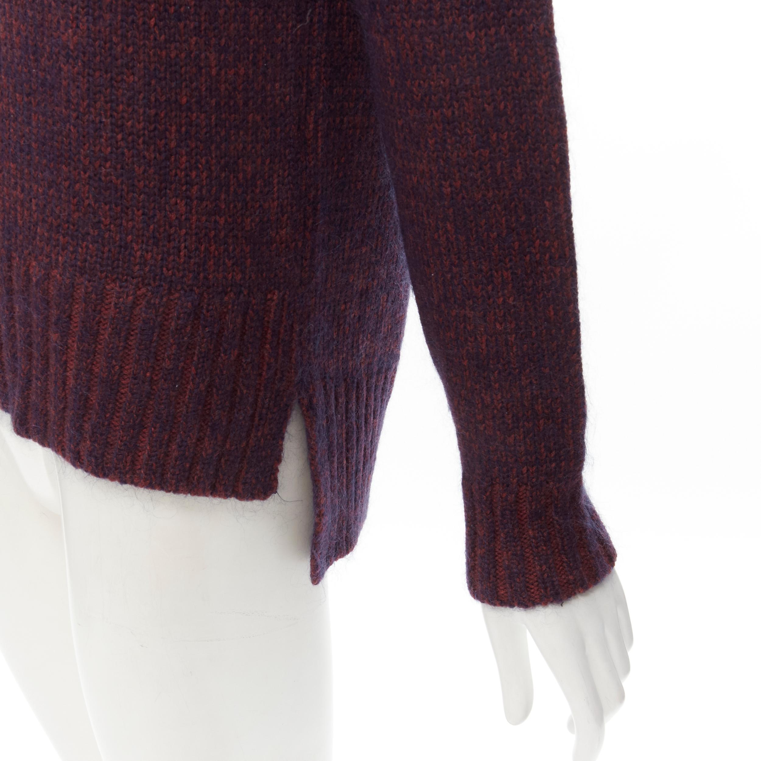 THEORY burgundy navy wool mohair knit step hem sweater S For Sale 3