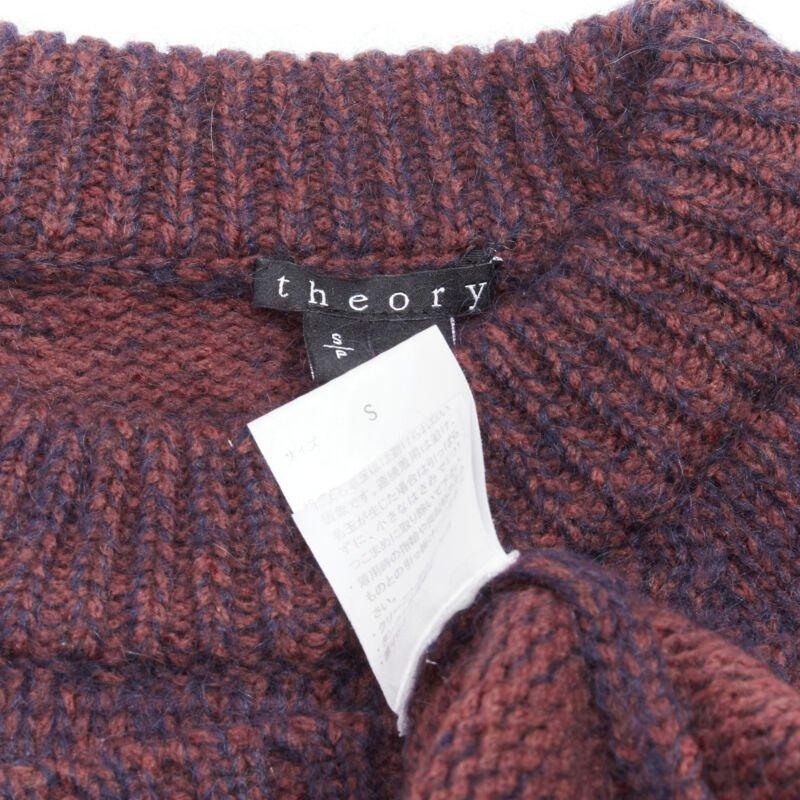 THEORY burgundy navy wool mohair knit step hem sweater S For Sale 3