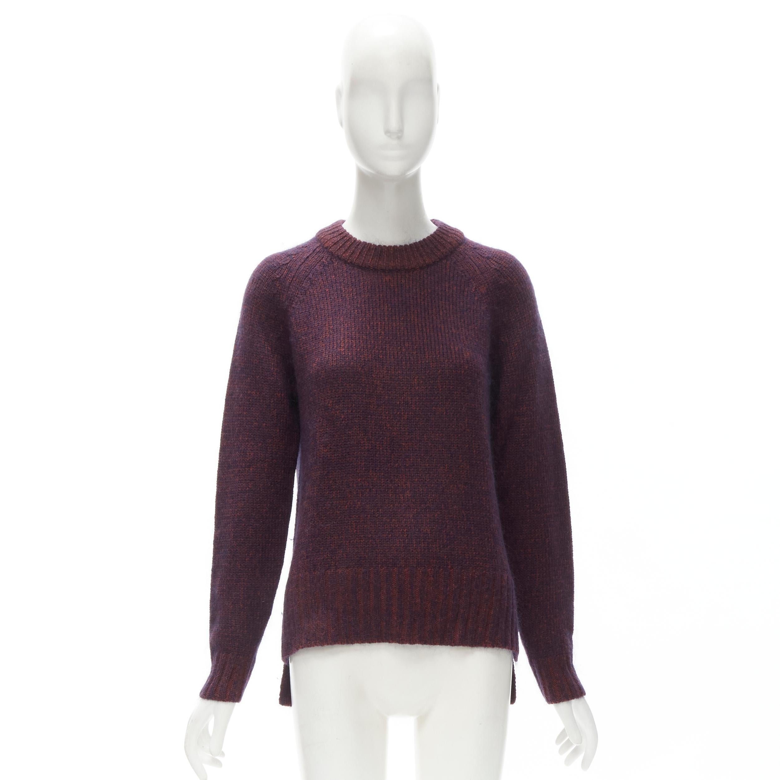 THEORY burgundy navy wool mohair knit step hem sweater S For Sale 5