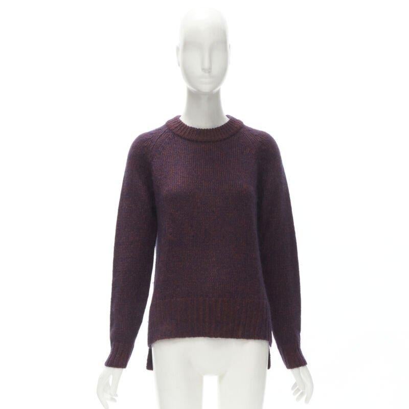 THEORY burgundy navy wool mohair knit step hem sweater S For Sale 4