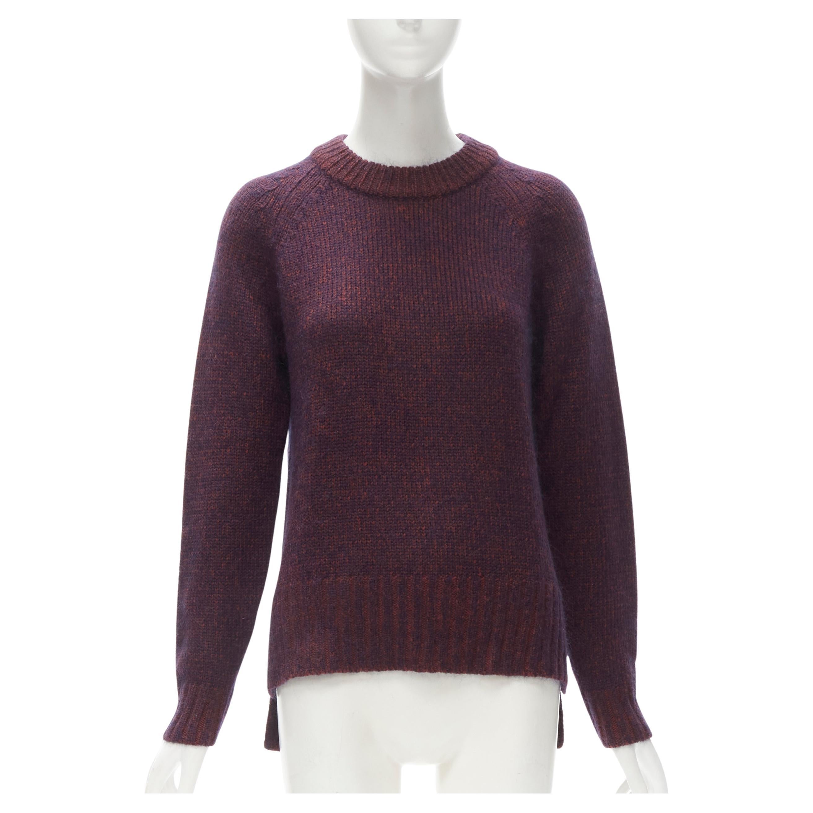 THEORY burgundy navy wool mohair knit step hem sweater S For Sale