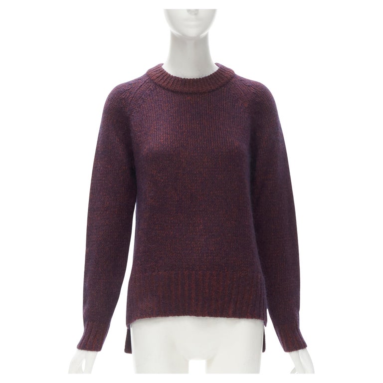 THEORY burgundy navy wool mohair knit step hem sweater S For Sale at ...