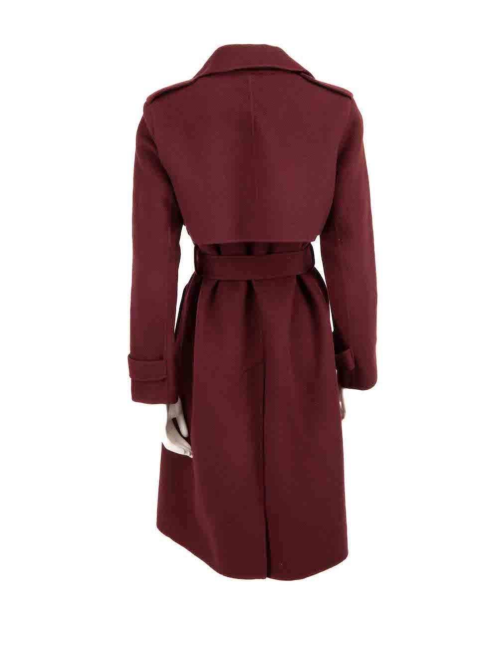Theory Burgundy Wool Belted Midi Coat Size S In Good Condition For Sale In London, GB