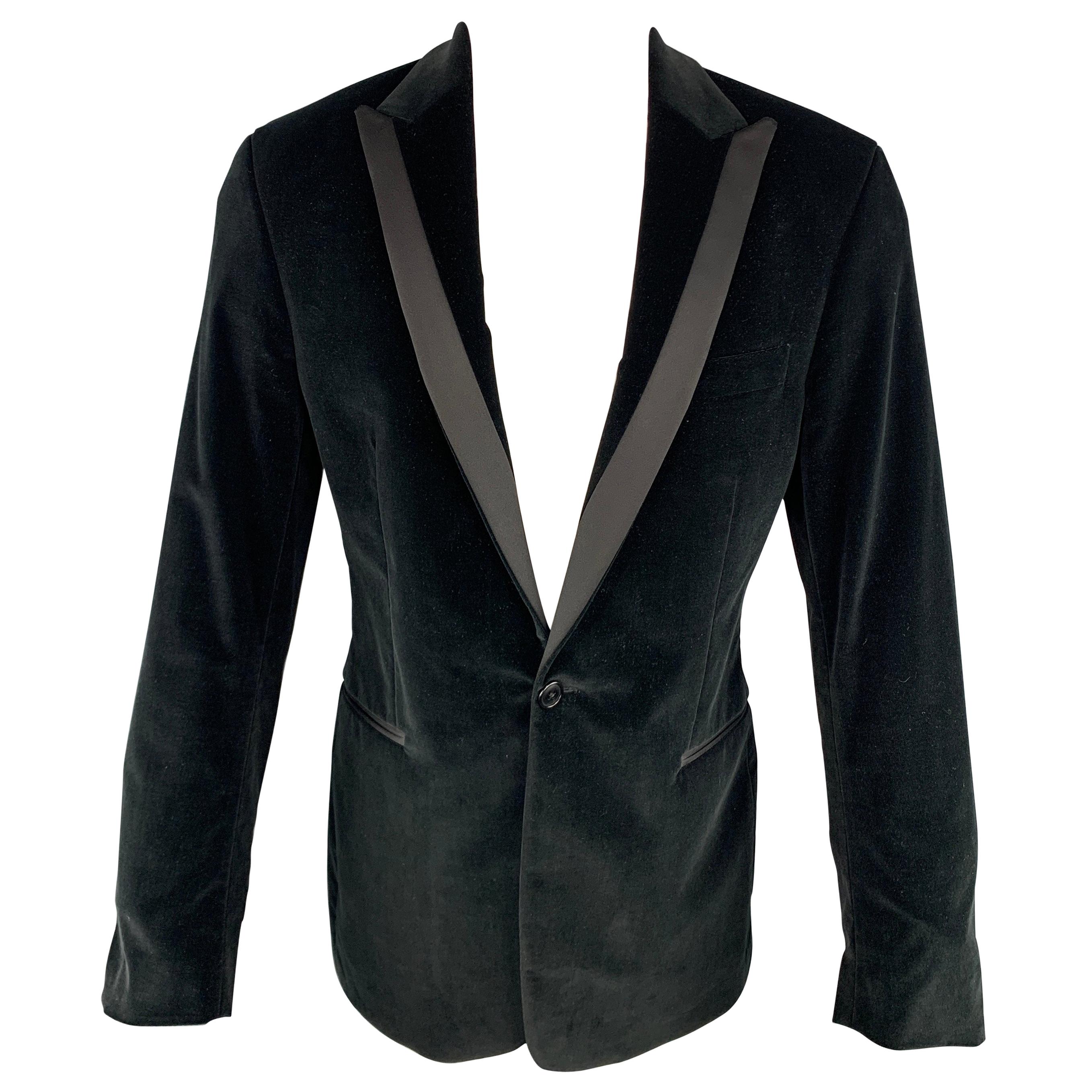 THEORY Chest Size 40 Regular Solid Black Velvet Peak Lapel Sport Coat