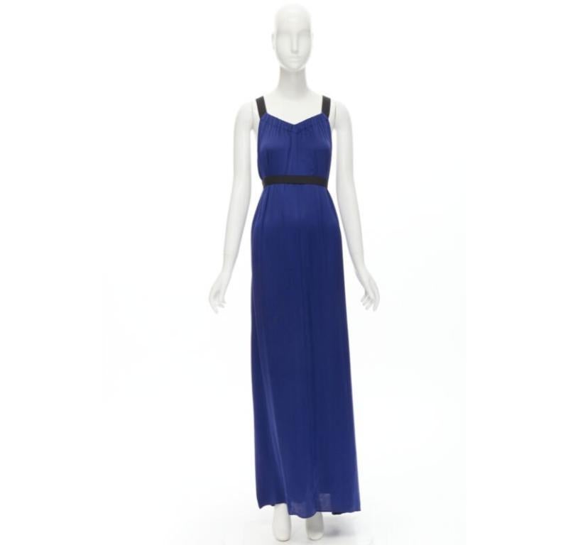 THEORY - Robe longue bleu cobalt 100 % soie noire à bandes croisées ouvertes au dos XS en vente 5