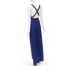THEORY cobalt blue 100% silk black elastic cross band open. back maxi dress XS