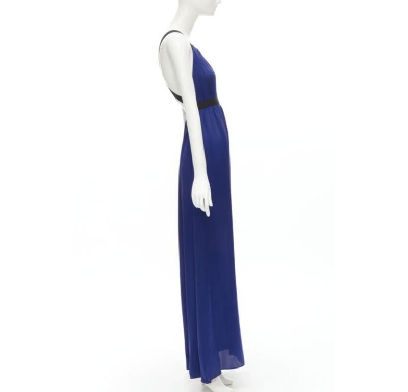 THEORY - Robe longue bleu cobalt 100 % soie noire à bandes croisées ouvertes au dos XS Bon état - En vente à Hong Kong, NT