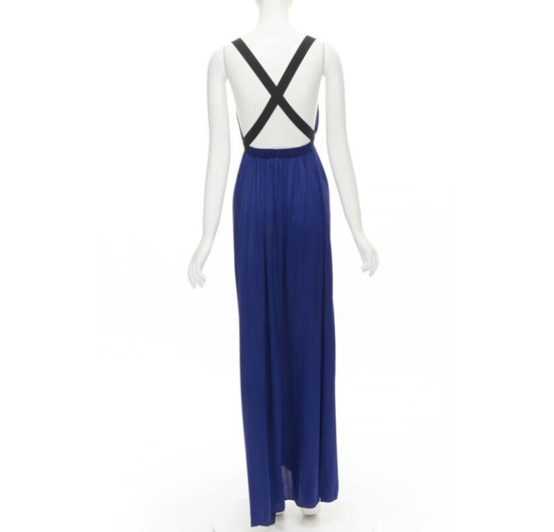 THEORY - Robe longue bleu cobalt 100 % soie noire à bandes croisées ouvertes au dos XS Pour femmes en vente