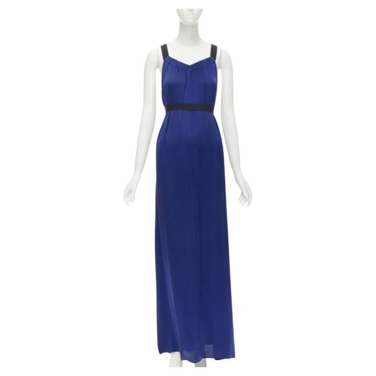 THEORY cobalt blue 100% silk black elastic cross band open. back maxi dress XS For Sale at 1stDibs THEORY cobalt blue 100% silk black elastic cross band open. back maxi dress XS For Sale at 1stDibs