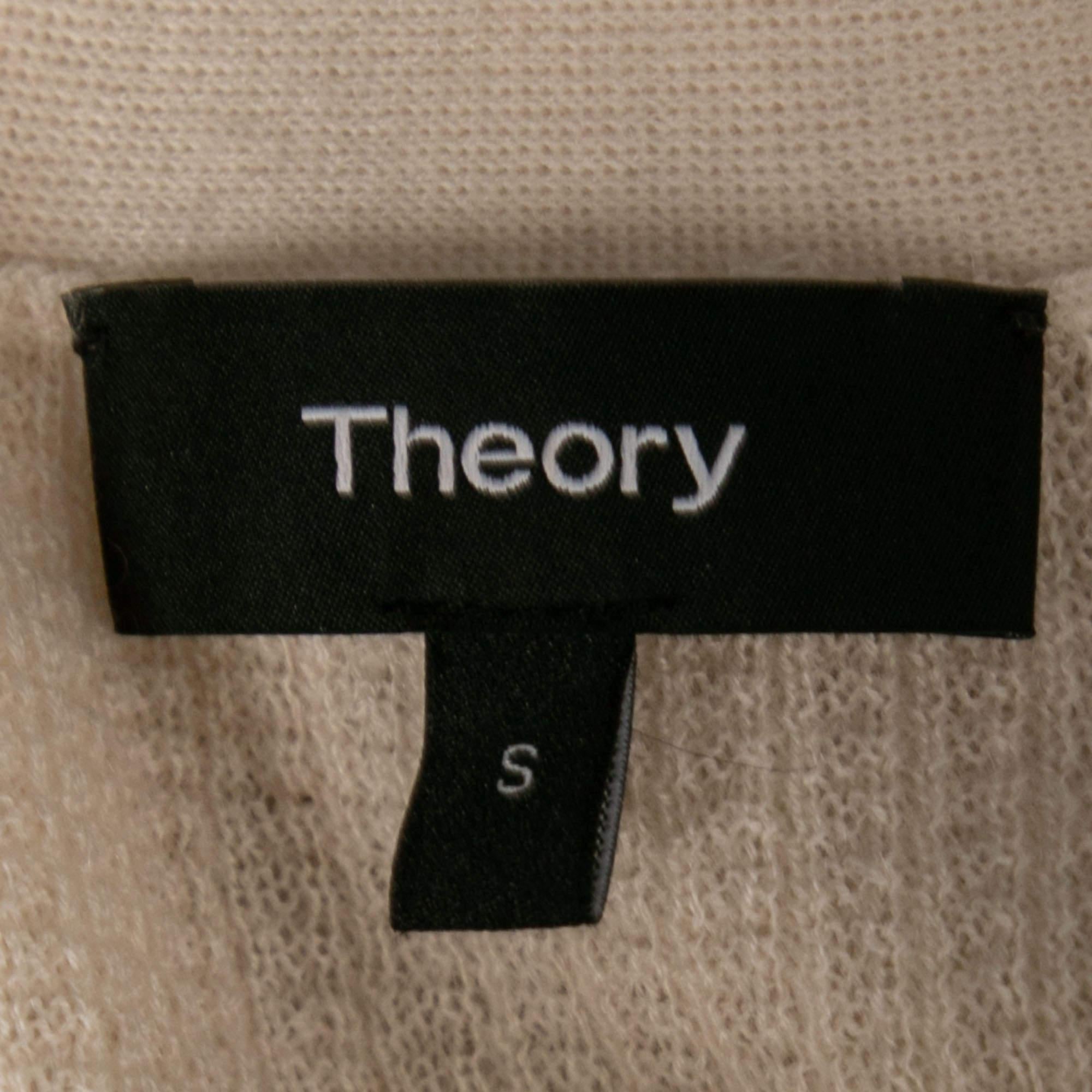 Theory Cream Cashmere Knit Open Front Long Cardigan S In Excellent Condition For Sale In Dubai, Al Qouz 2