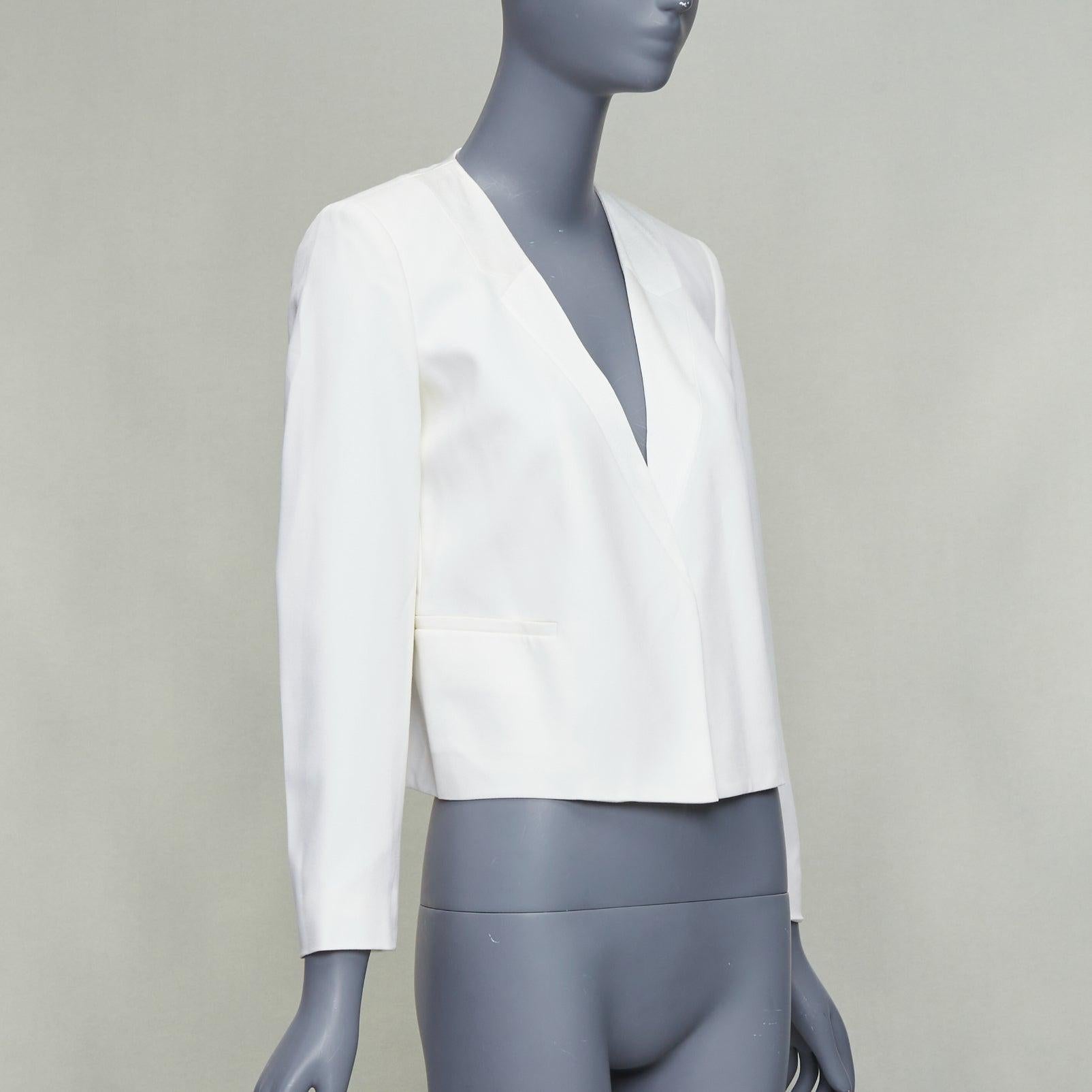 Gris THEORY cream tromp loeil lapel shoulder pad cropped tux blazer US0 XS en vente