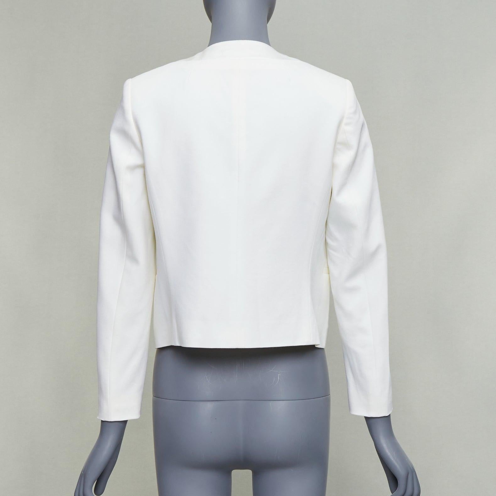 THEORY cream tromp loeil lapel shoulder pad cropped tux blazer US0 XS Pour femmes en vente