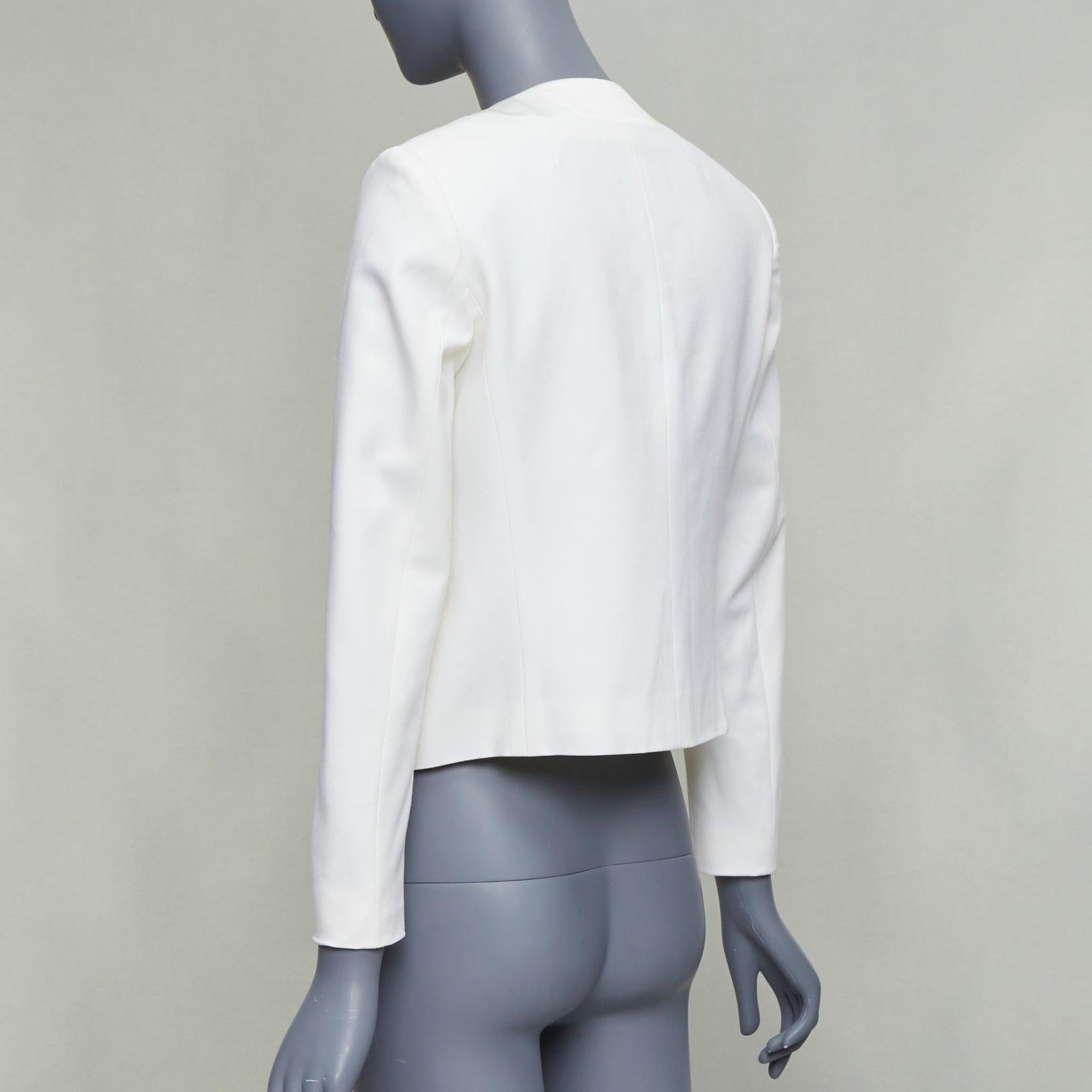 THEORY cream tromp loeil lapel shoulder pad cropped tux blazer US0 XS en vente 1