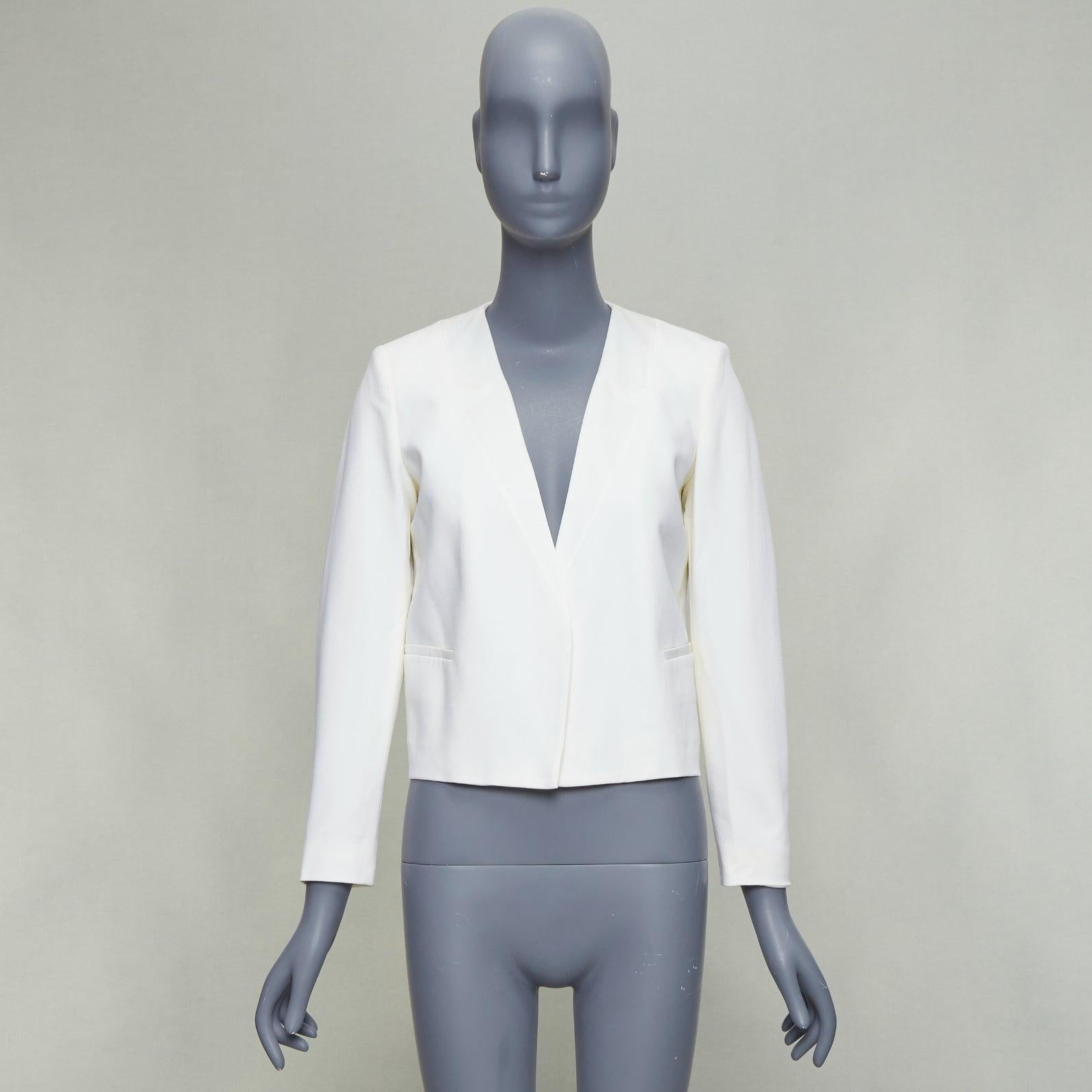 THEORY cream tromp loeil lapel shoulder pad cropped tux blazer US0 XS en vente 4