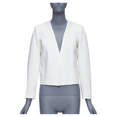THEORY cream tromp loeil lapel shoulder pad cropped tux blazer US0 XS