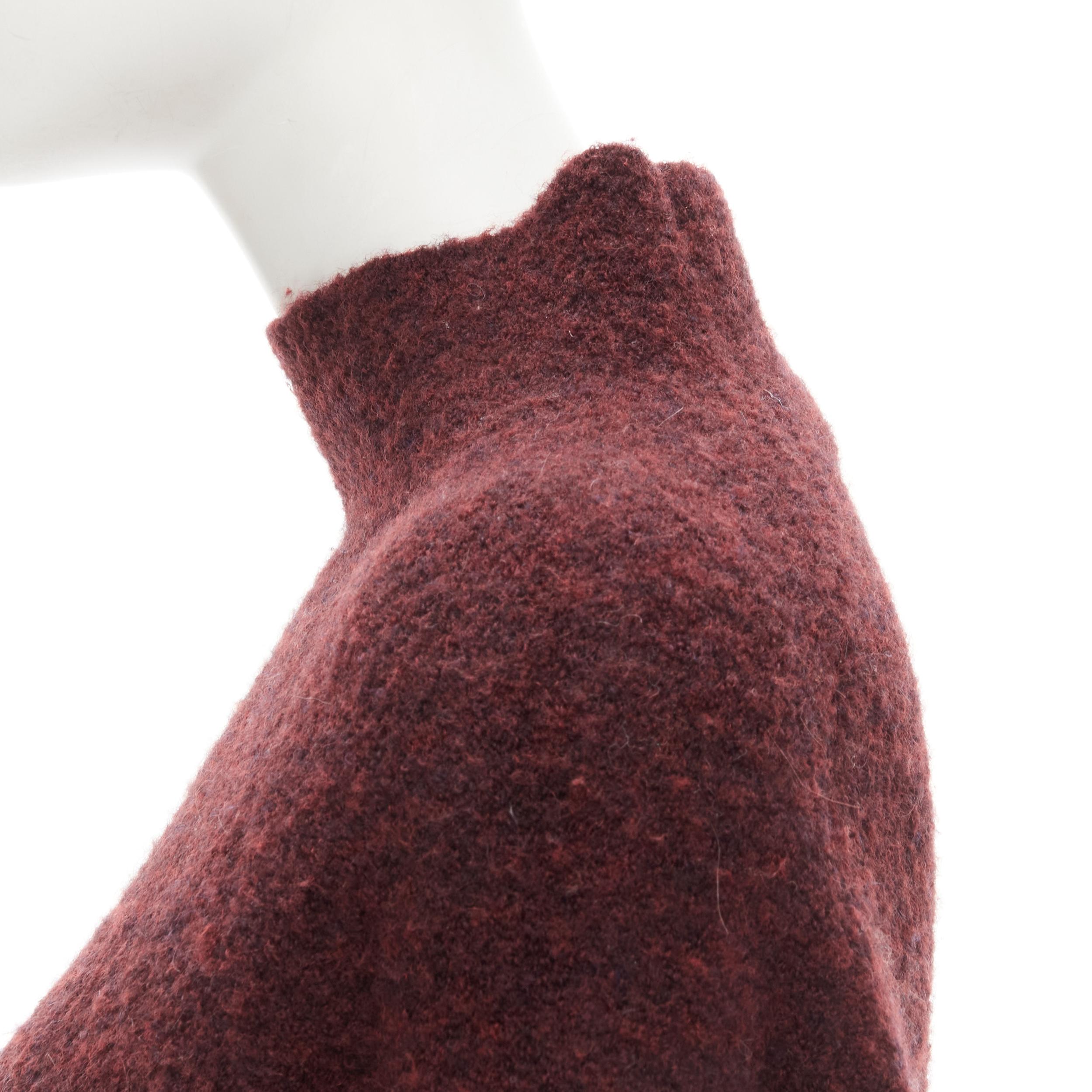 Black THEORY dark red wool blend fuzzy stand collar step hem sweater XS For Sale