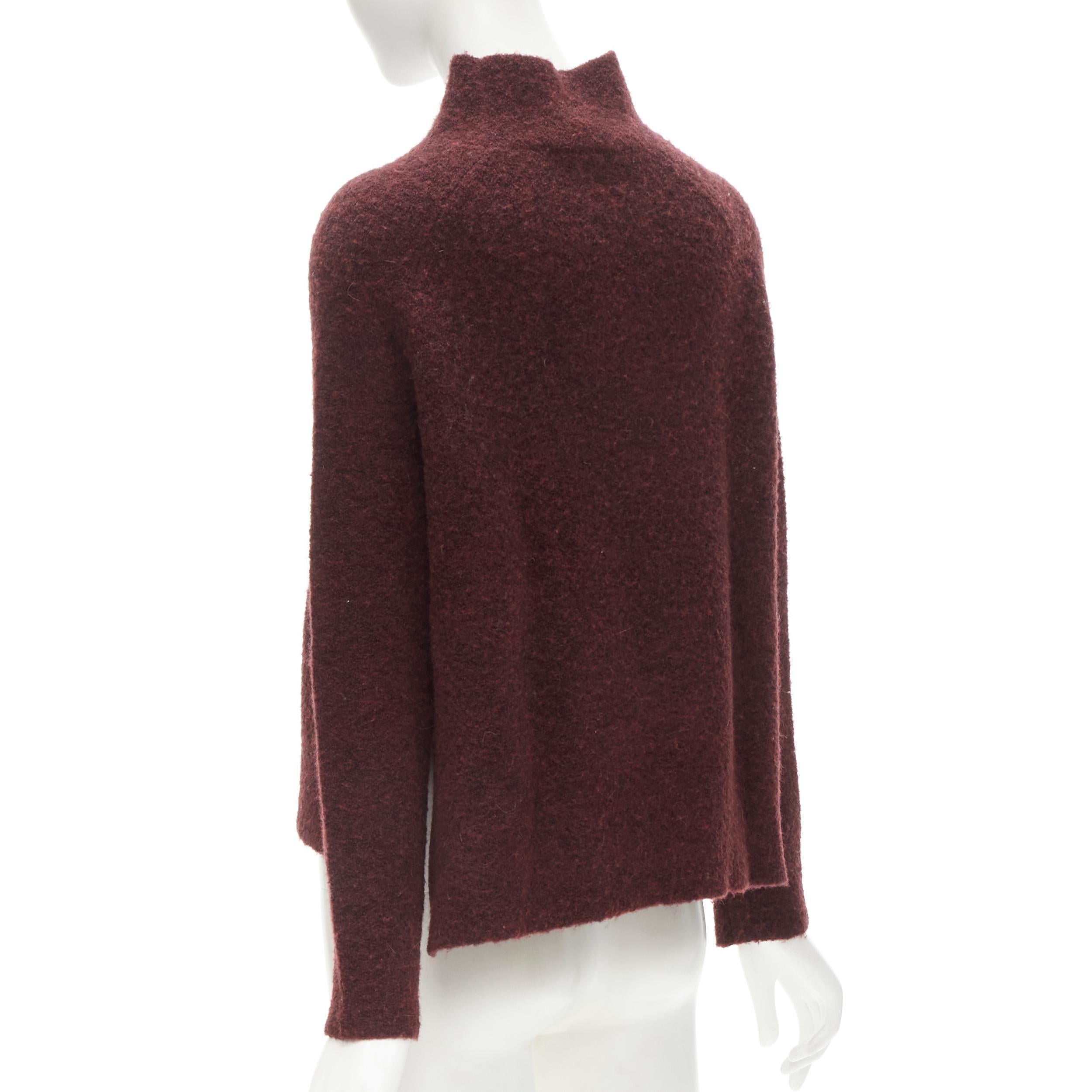 THEORY dark red wool blend fuzzy stand collar step hem sweater XS For Sale 1