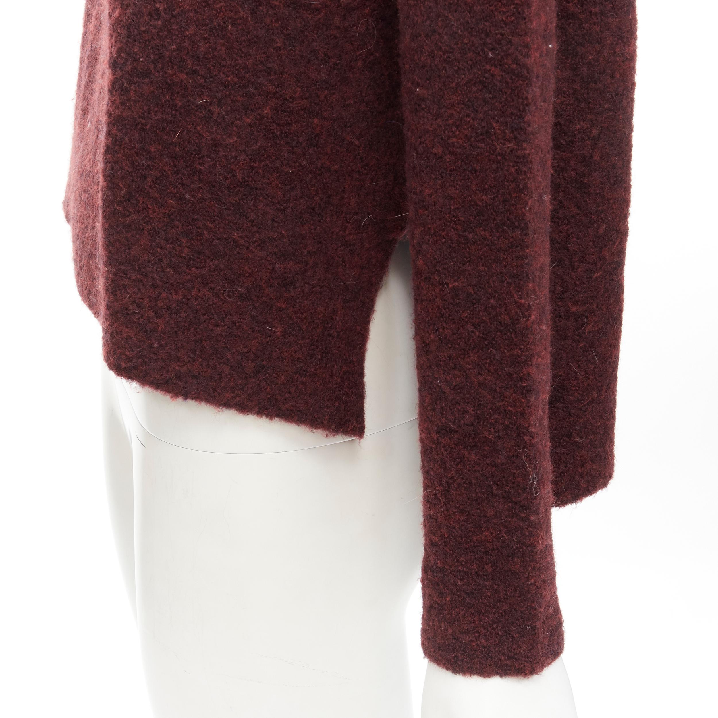 THEORY dark red wool blend fuzzy stand collar step hem sweater XS For Sale 2