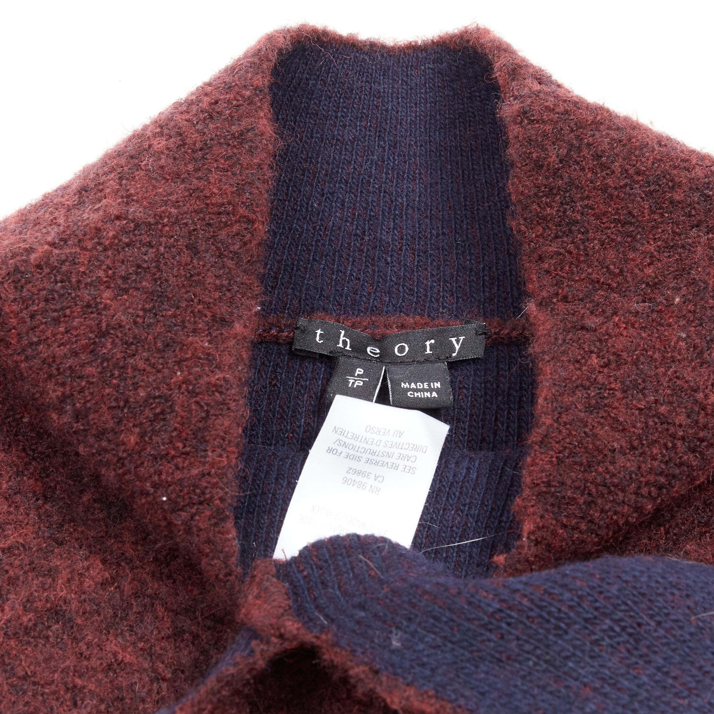 THEORY dark red wool blend fuzzy stand collar step hem sweater XS For Sale 3