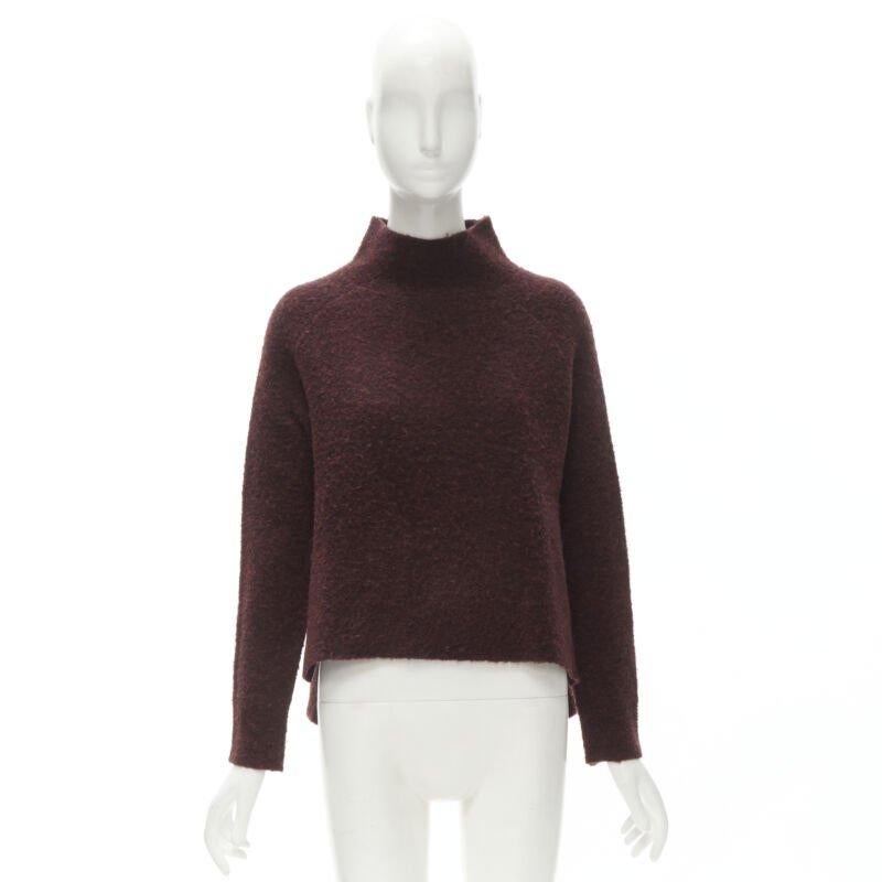 THEORY pull rouge foncé en laine mélangée floue à col montant et ourlet en escalier XS en vente 4