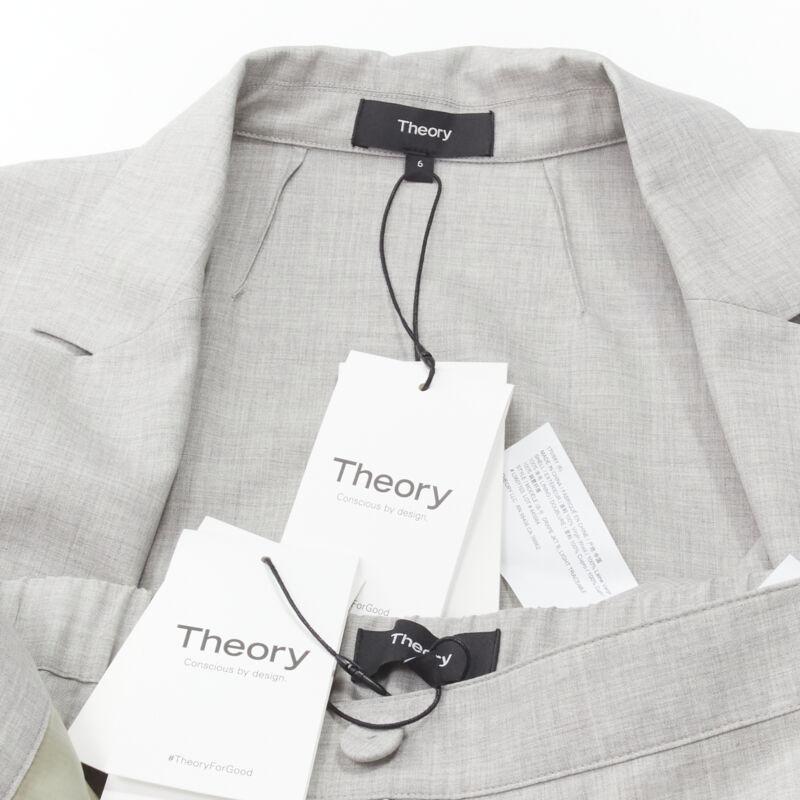 THEORY Drape in lana grigia con coulisse in vita, blazer a gamba larga US6 S in vendita 7