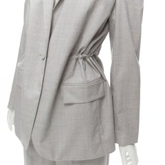 THEORY Drape wool grey drawstring cinched waist blazer wide leg pants set US6 S