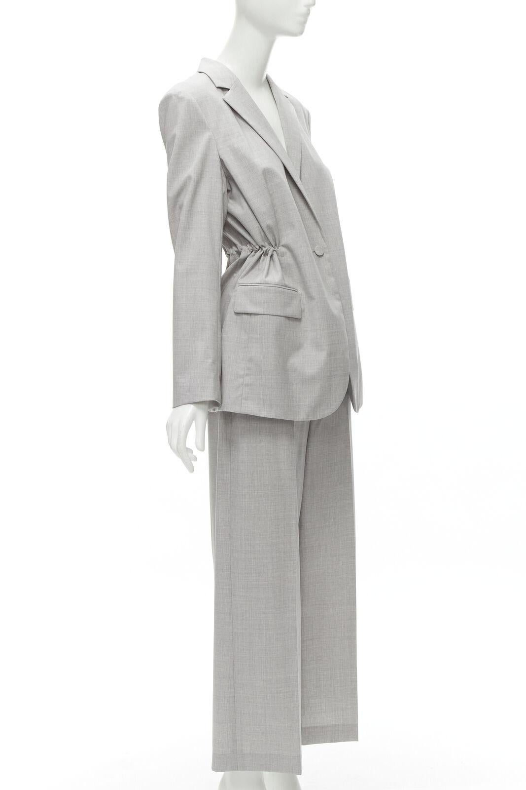 THEORY Drape wool grey drawstring cinched waist blazer wide leg pants set US6 S Excellent état - En vente à Hong Kong, NT