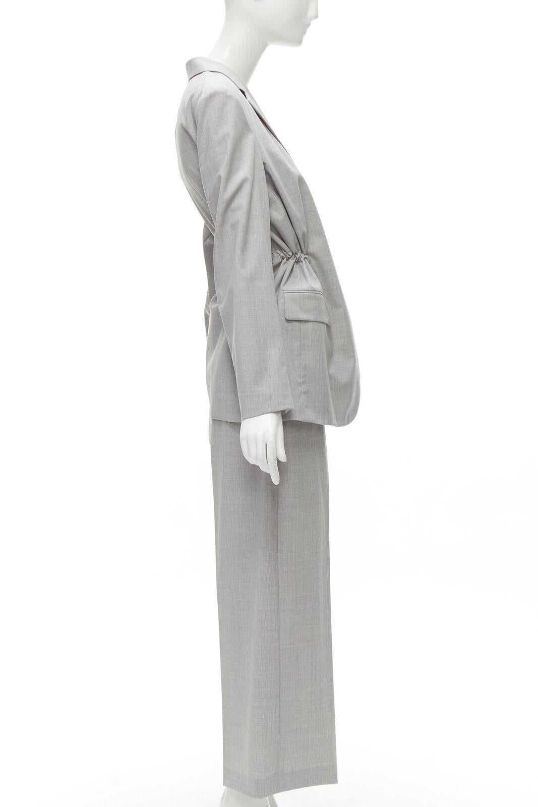 THEORY Drape wool grey drawstring cinched waist blazer wide leg pants set US6 S In Excellent Condition For Sale In Hong Kong, NT
