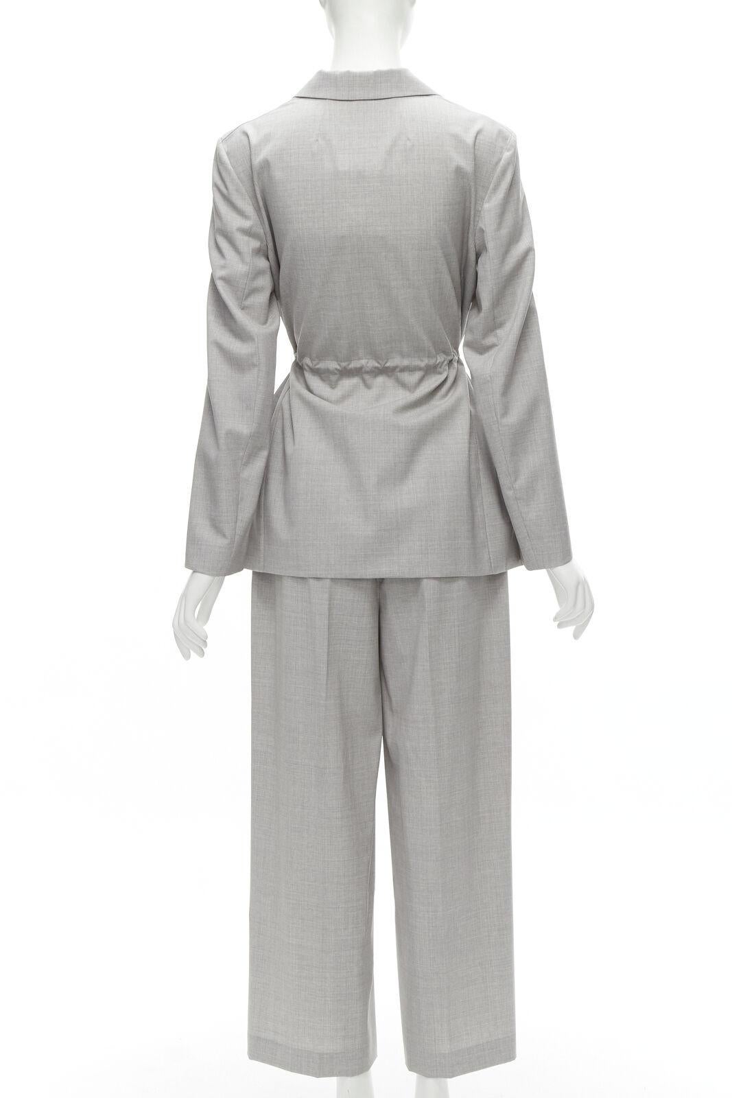 Women's THEORY Drape wool grey drawstring cinched waist blazer wide leg pants set US6 S For Sale