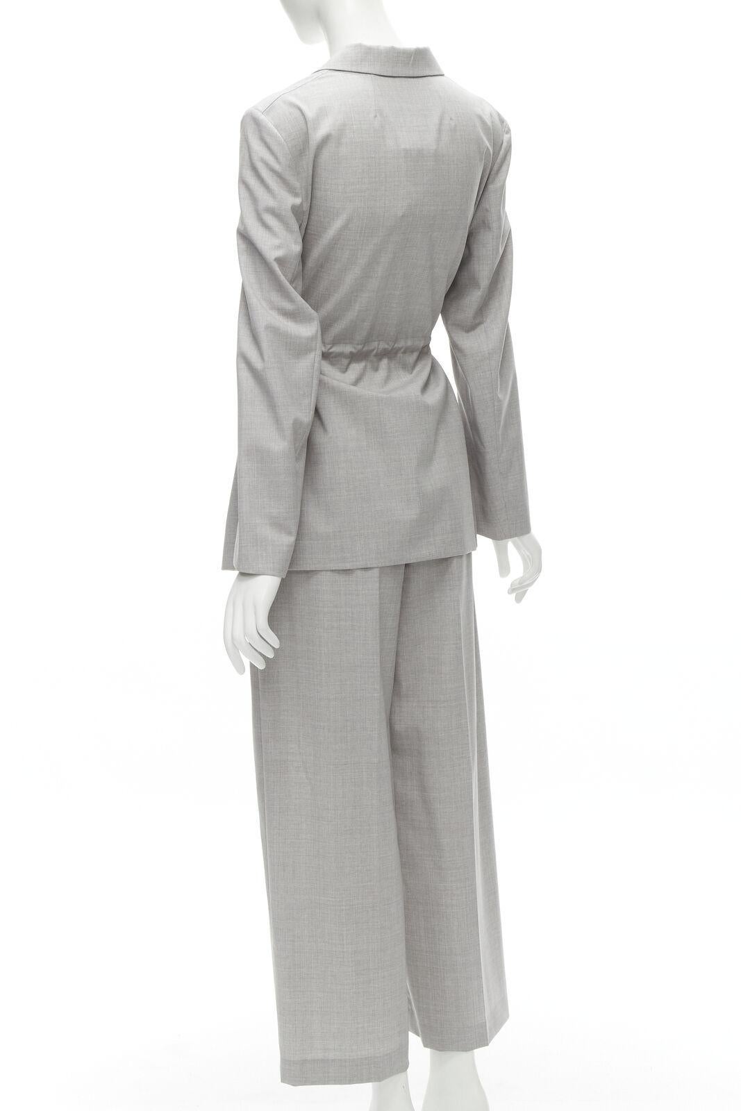 THEORY Drape wool grey drawstring cinched waist blazer wide leg pants set US6 S For Sale 1