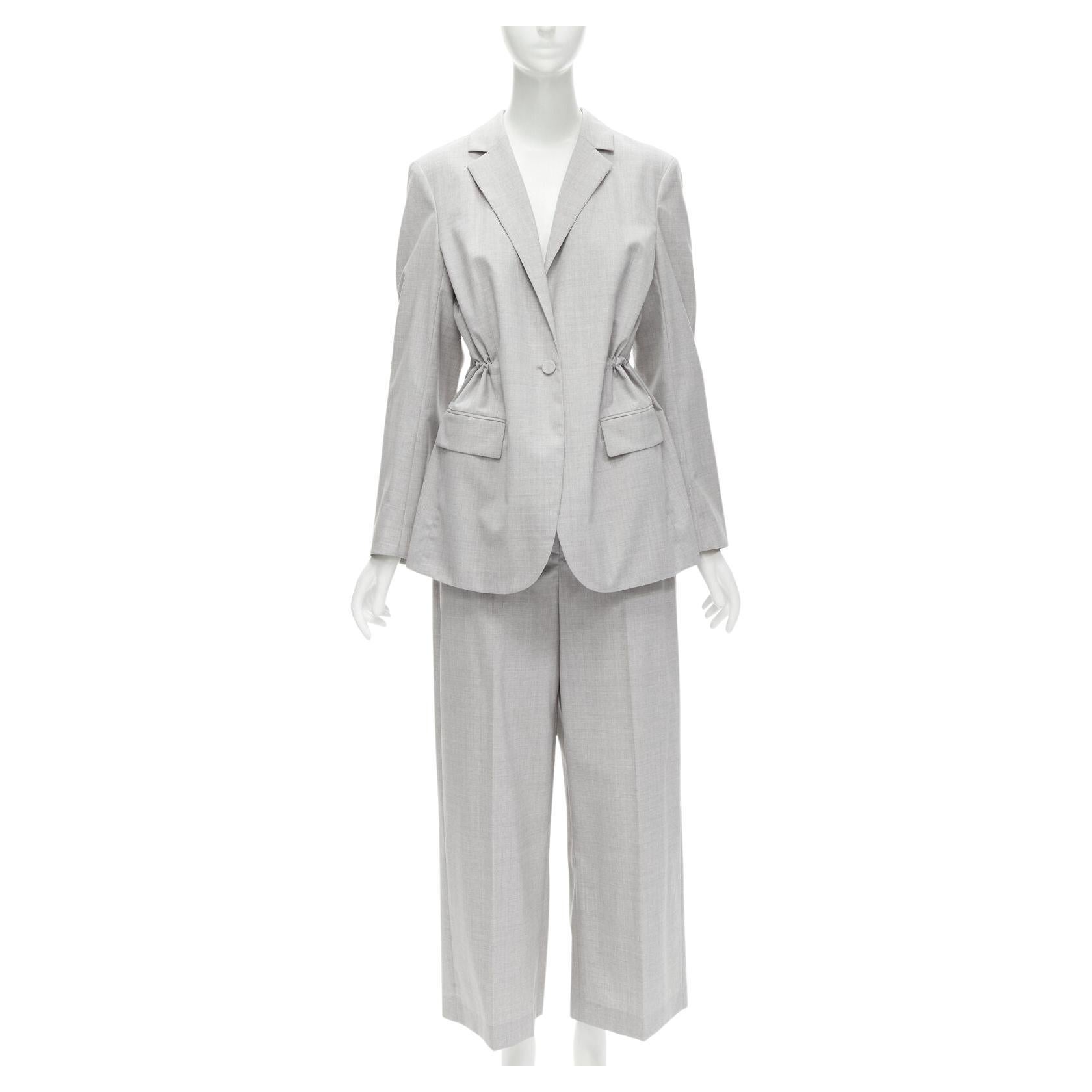 THEORY Drape wool grey drawstring cinched waist blazer wide leg pants set US6 S For Sale